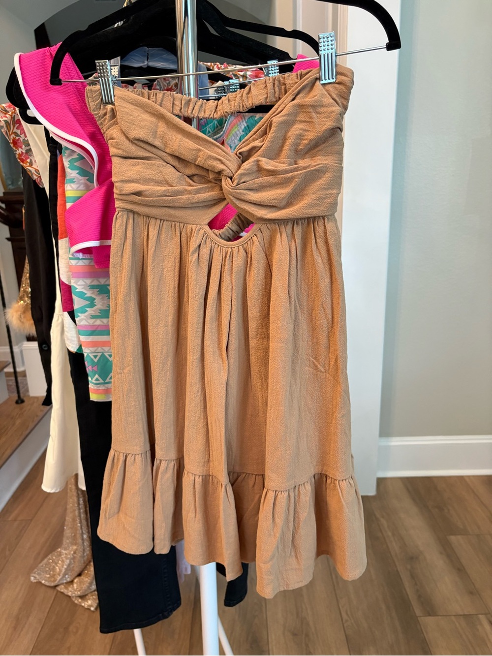 Ocean Drive Tan Strapless Twist-Front Sundress